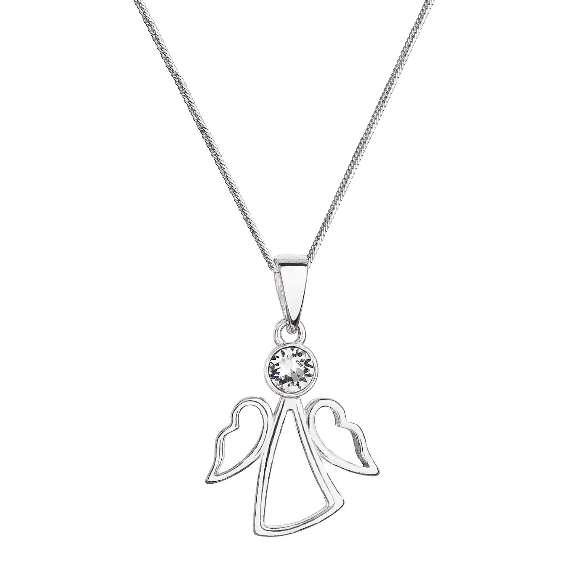 Evolution Group Stříbrný náhrdelník anděl se Swarovski krystalem bílý 32082.1 crystal